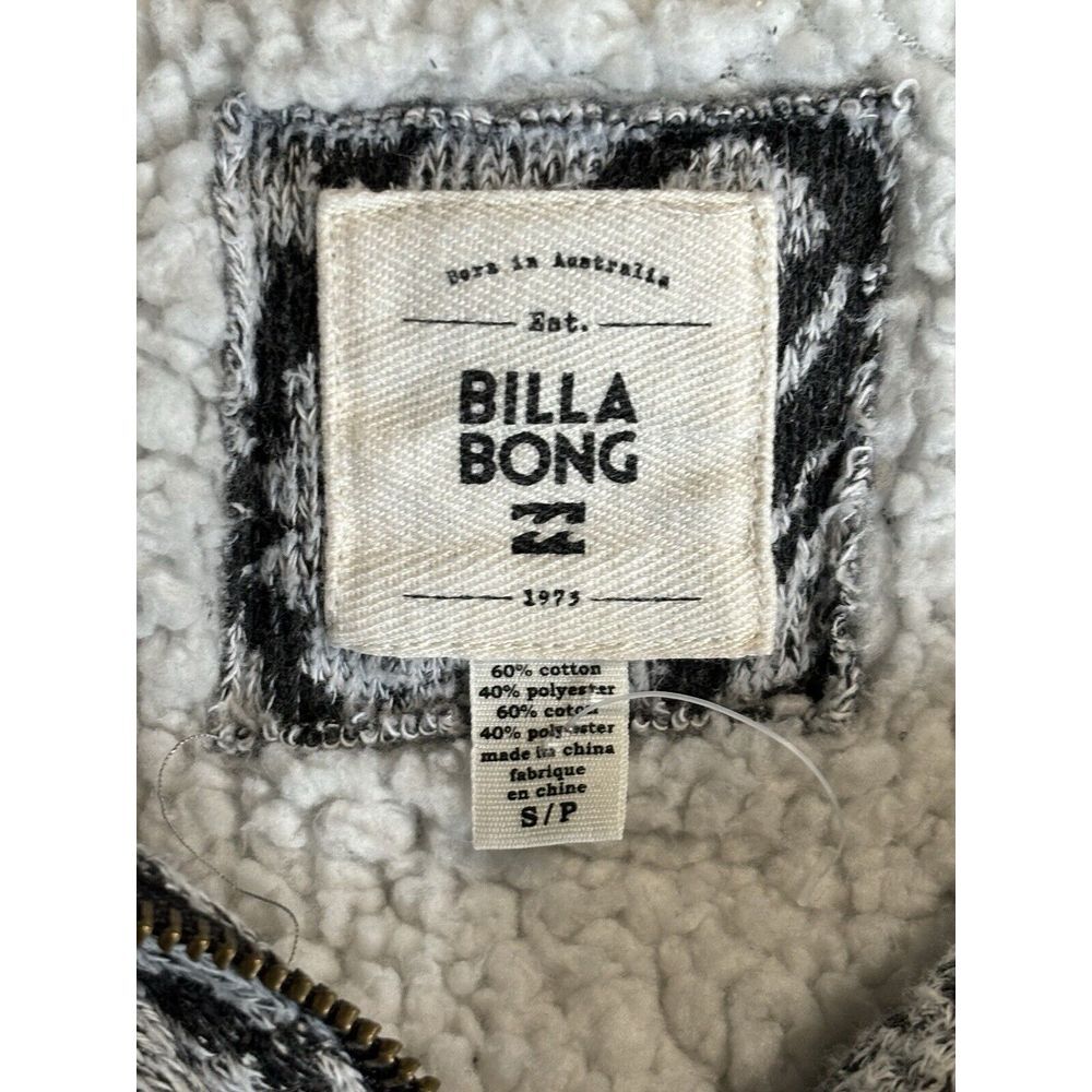 Billabong Light Gray/Black Aztec Zip Up Fabric Hood Jacket Size S Pocket Logo - Picture 7 of 8